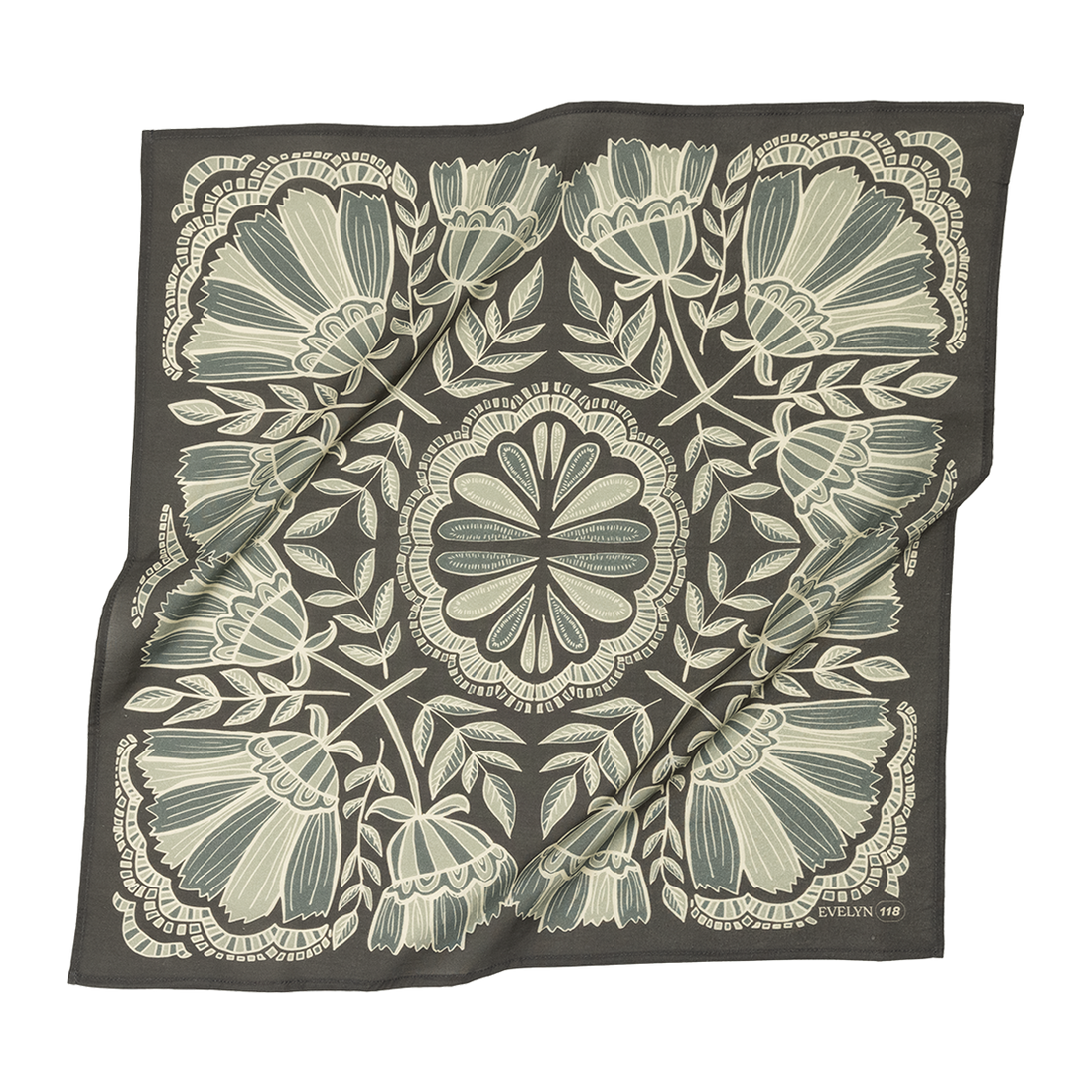 grey and cream cotton bandana with leaf pattern