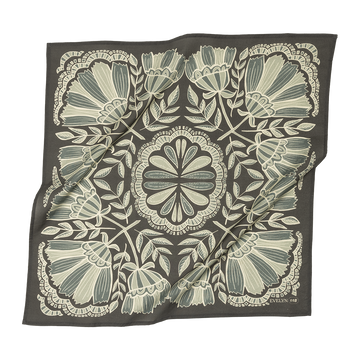 grey and cream cotton bandana with leaf pattern