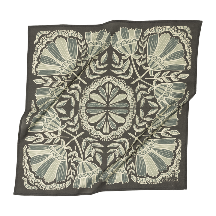 grey and cream cotton bandana with leaf pattern