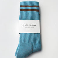 Men's powder Blue sock with brown stripes Le Bon Shoppe