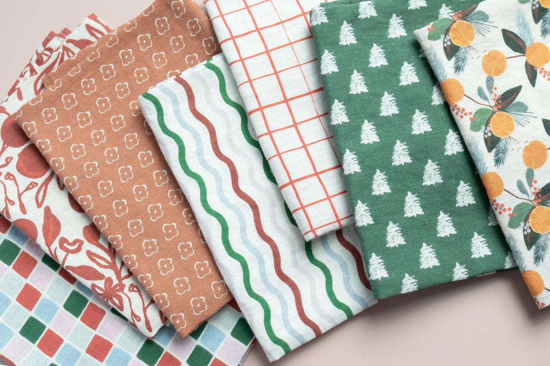 Linen Tea Towel - Loose Grid Crimson