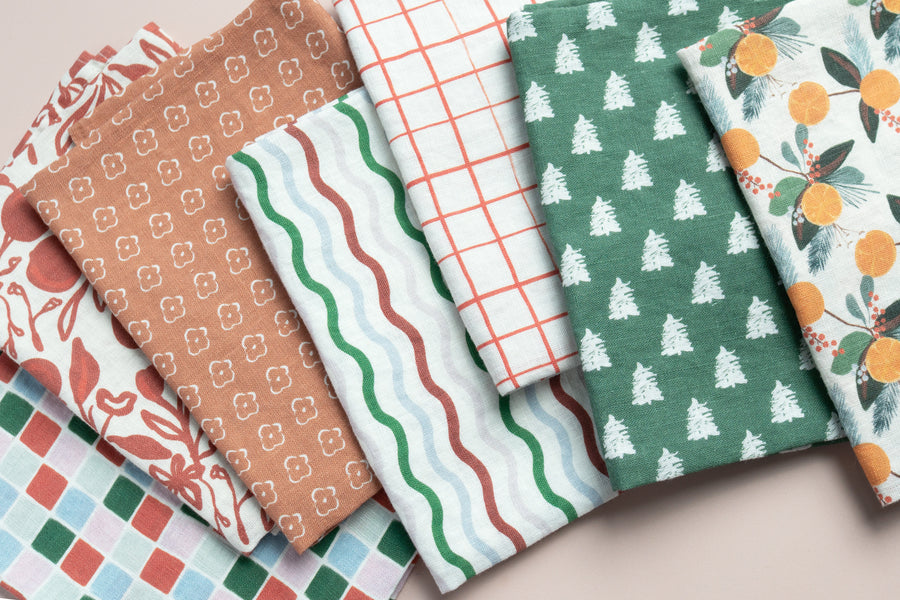 Linen Tea Towel - Loose Grid Crimson