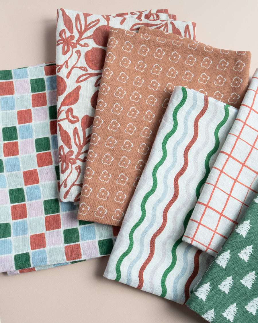 Linen Tea Towel - Festive Tile