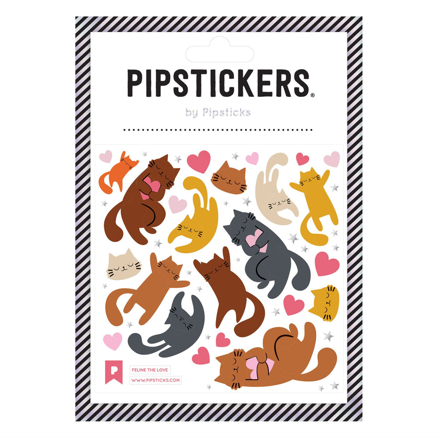 cat themed sticker sheet with hearts 