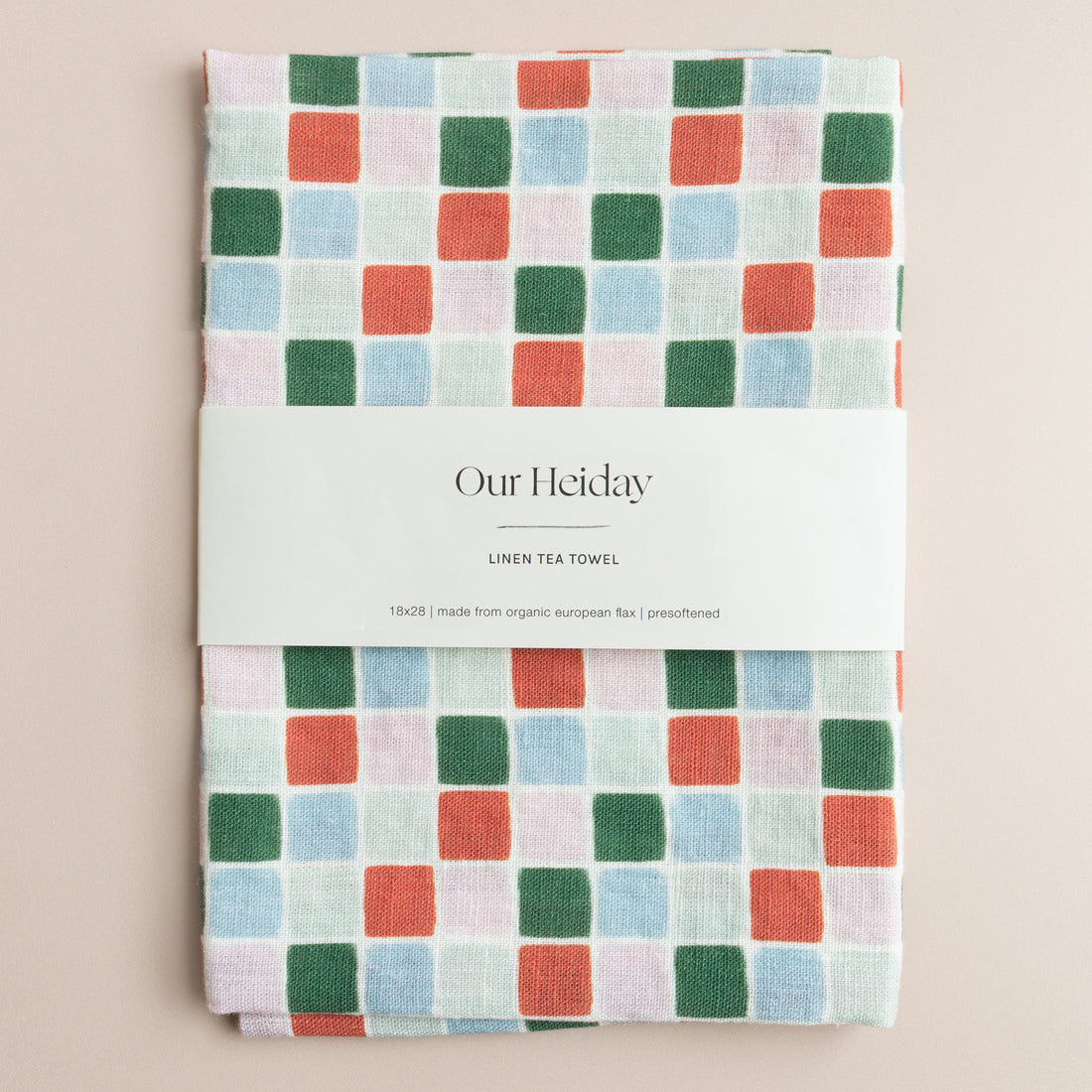 festive colorful tile holiday linen tea towel 