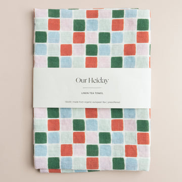 festive colorful tile holiday linen tea towel 