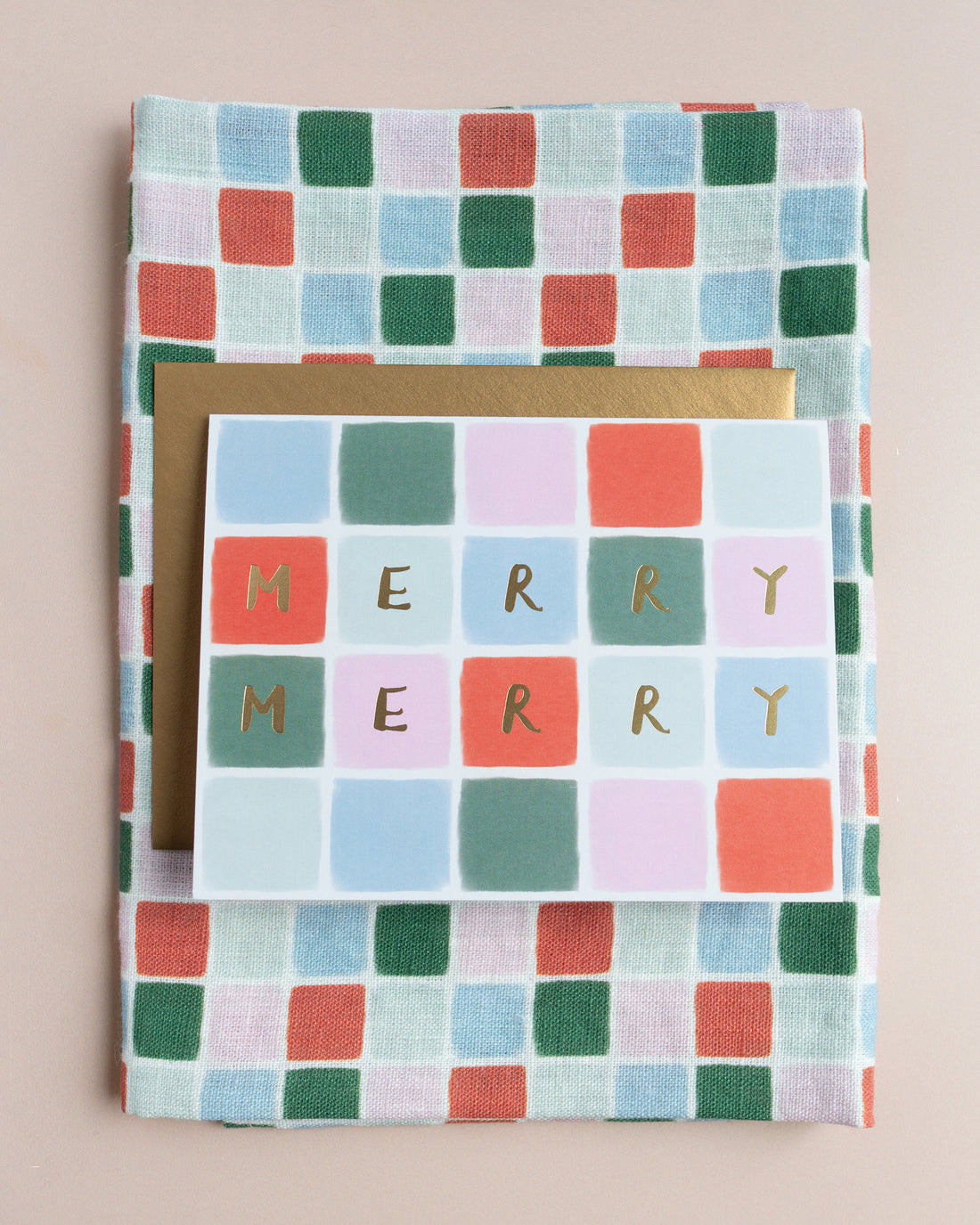 Linen Tea Towel - Festive Tile
