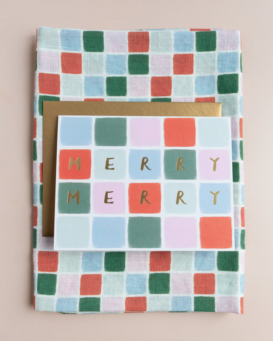 Linen Tea Towel - Festive Tile