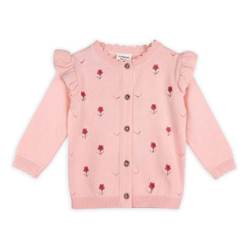 pink floral knit baby cardigan 