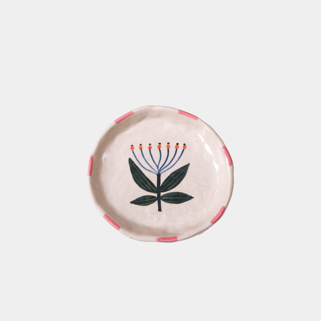 Round ceramic jewelry trinket tray with floral design 