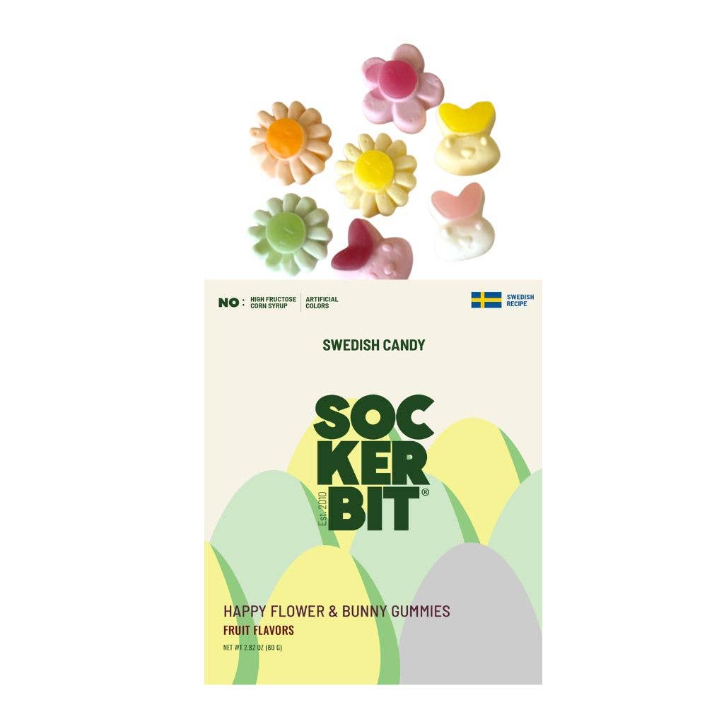 flower and bunny shaped swedish candy gummy mix 