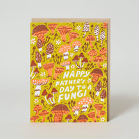 Greeting card with mushroom illustrations and 'Happy Father's Day to a Fungi' text 
