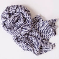 cotton scarf with white background and navy pattern