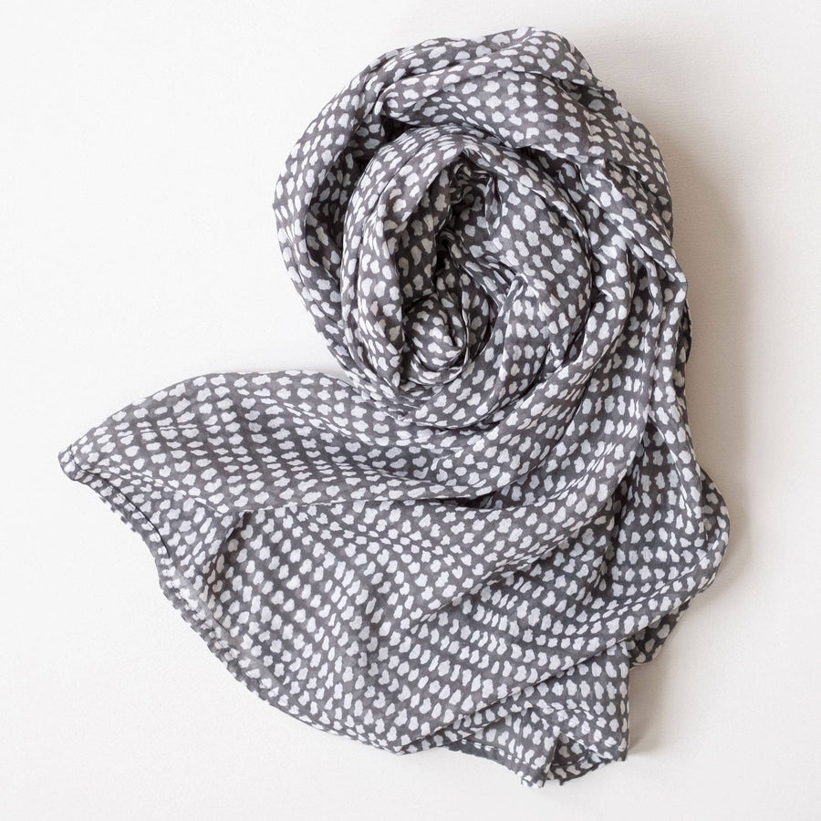 cotton scarf with a dark grey background and white dots