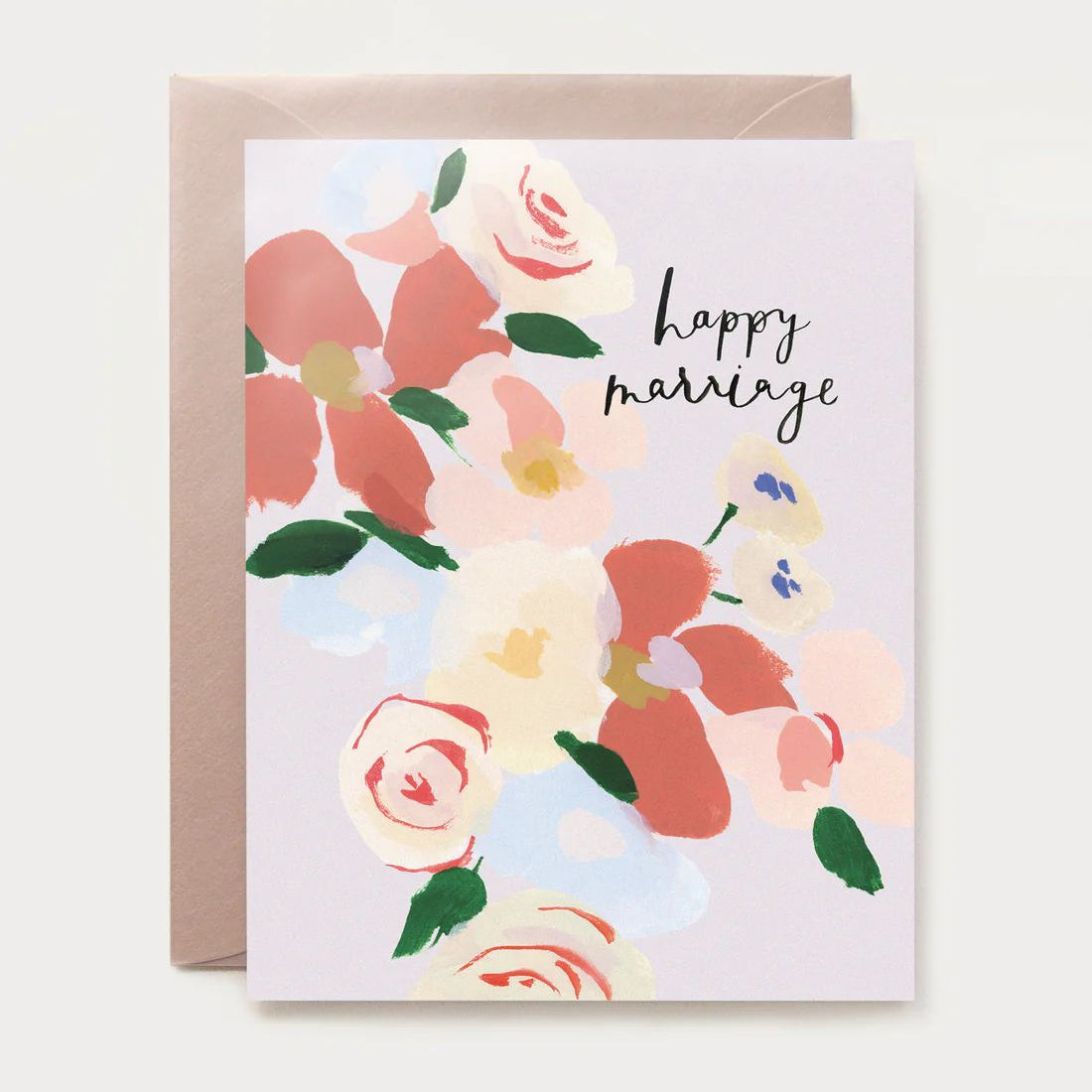 Greeting card with floral design and 'happy marriage' text 