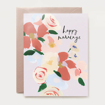 Greeting card with floral design and 'happy marriage' text 
