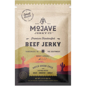 hatch green chile flavored beef jerky gluten free, grain free, zero sugar, high protein beef jerky