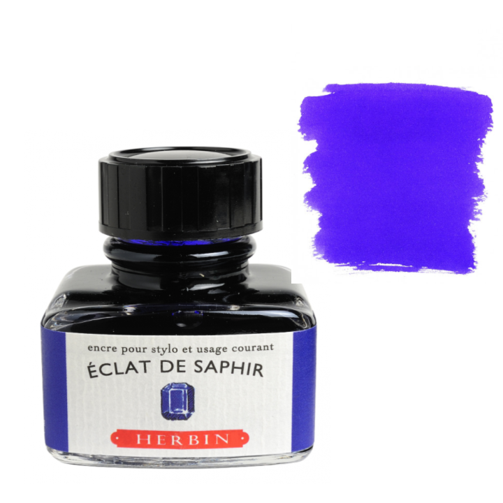 Bottle of Herbin ink sapphire blue color 