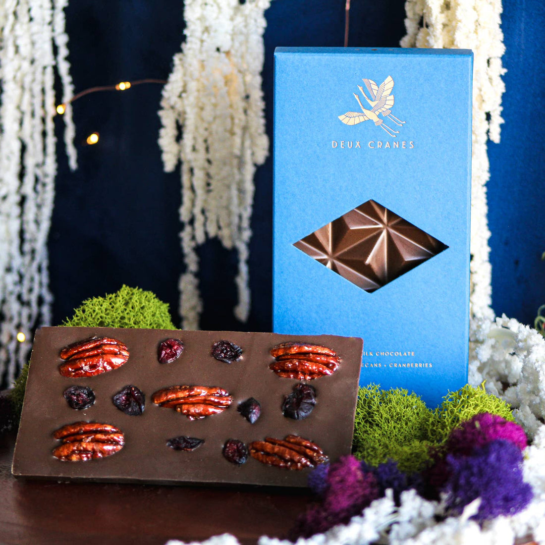 hojicha milk chocolate bar with pecans and cranberries 
