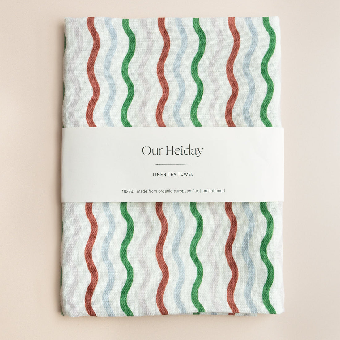 colorful holiday ribbon patterned linen tea towel