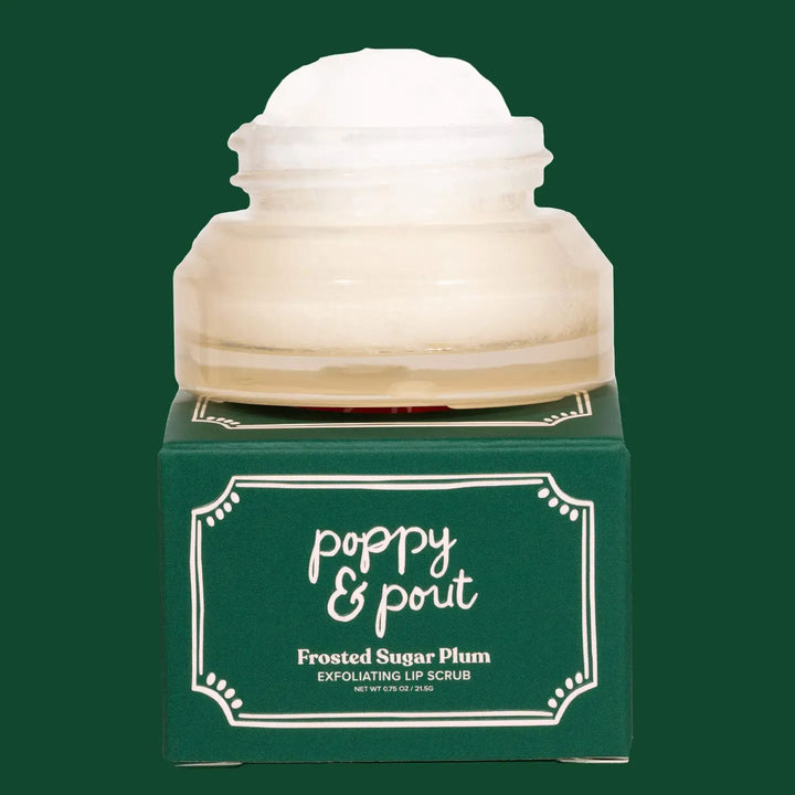 frosted sugar plum scented exfoliating scrub by poppy and pout