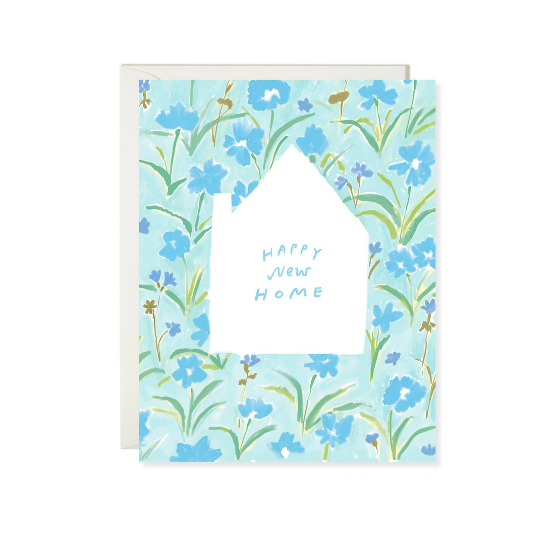 Greeting card with floral design and 'Happy New Home' text 