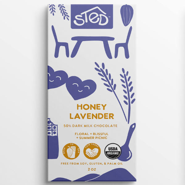 honey lavender 50% dark milk chocolate  bar soy gluten and palm oil free