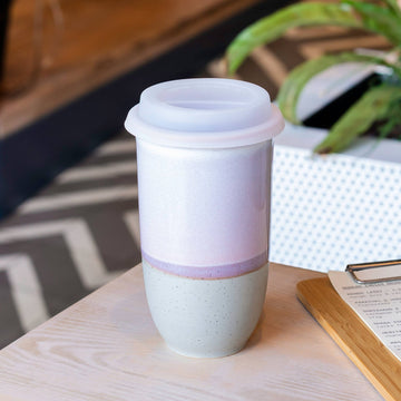 ceramic travel mug purple and gray 16 oz