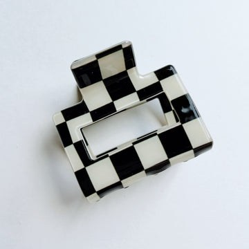 Checkered Small Hair Claw - Black