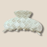 checkered iridescent pearl hair claw