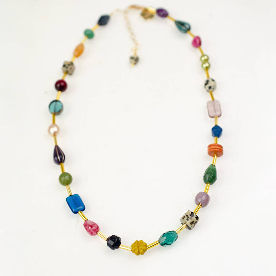 jewel tone necklace with colorful beads