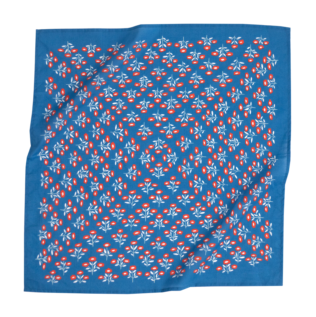 Blue cotton bandana with red and white floral pattern