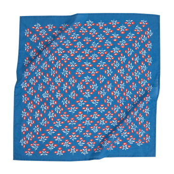 Blue cotton bandana with red and white floral pattern