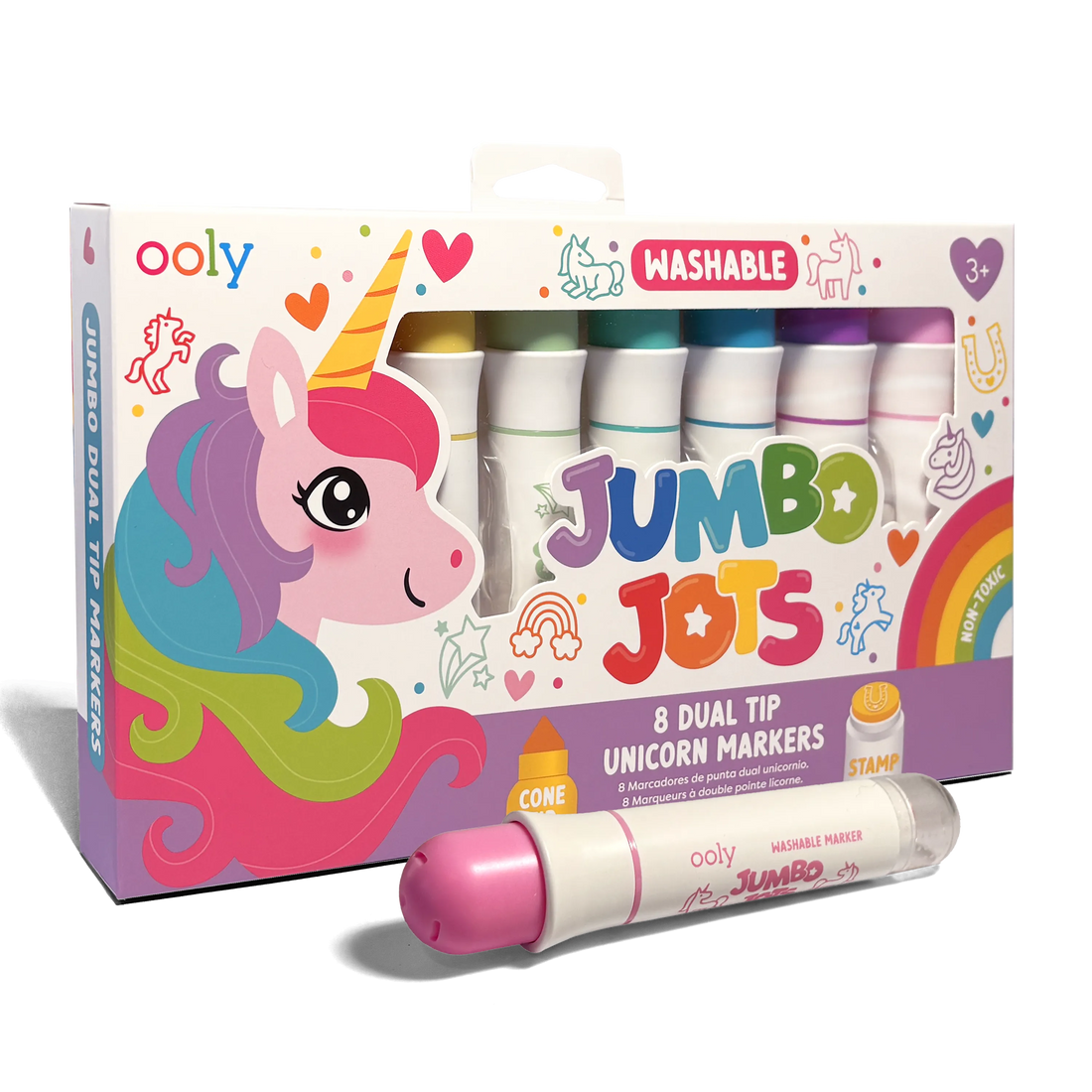 Box of Oolly Jumbo Jots dual tip unicorn markers with unicorn stamps 