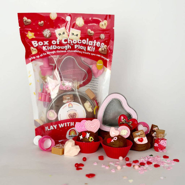kid play dough kit in the theme of valentines box of chocolates
