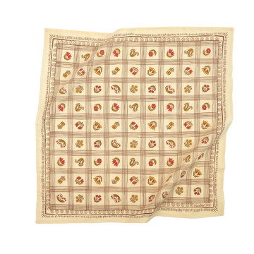 Patterned beige cotton bandana with a checkered design and florals