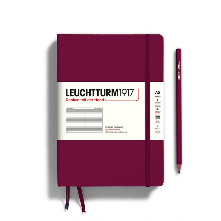 hardcover ruled notebook in port red color