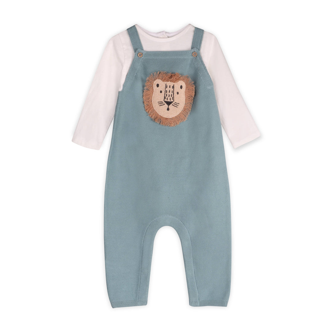sweater knit baby overall set with a lion on it