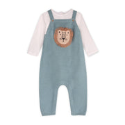sweater knit baby overall set with a lion on it
