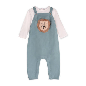 sweater knit baby overall set with a lion on it