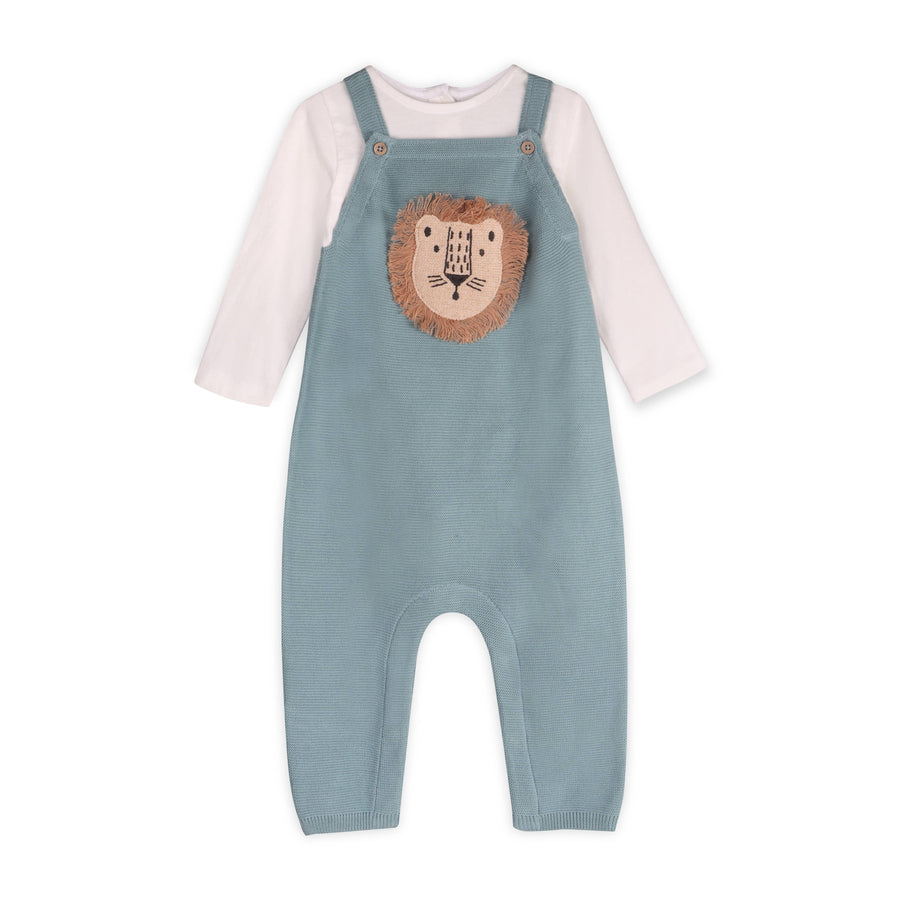 sweater knit baby overall set with a lion on it