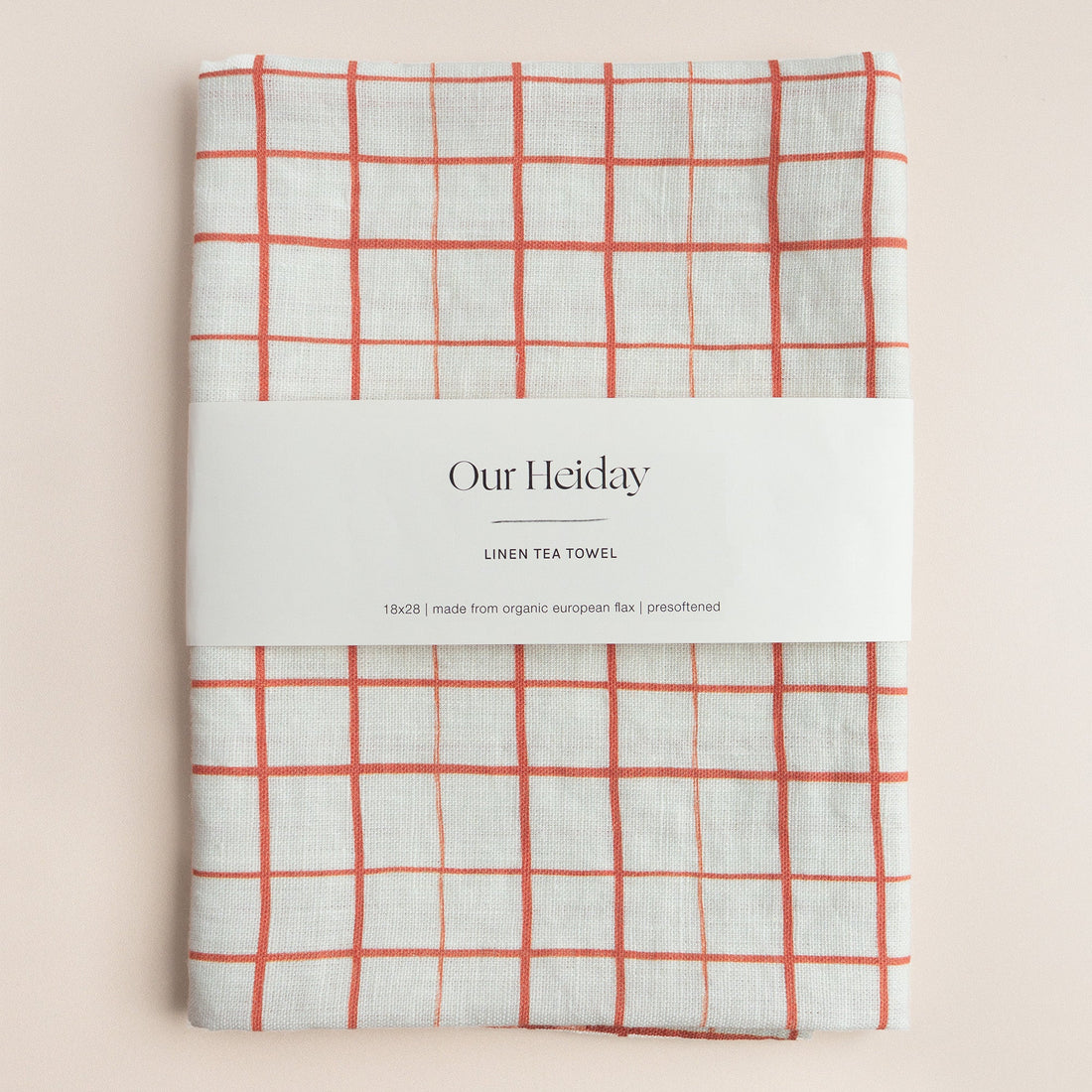 crimson red grid holiday linen tea towel