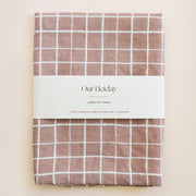 mocha colored loose grid linen tea towel 