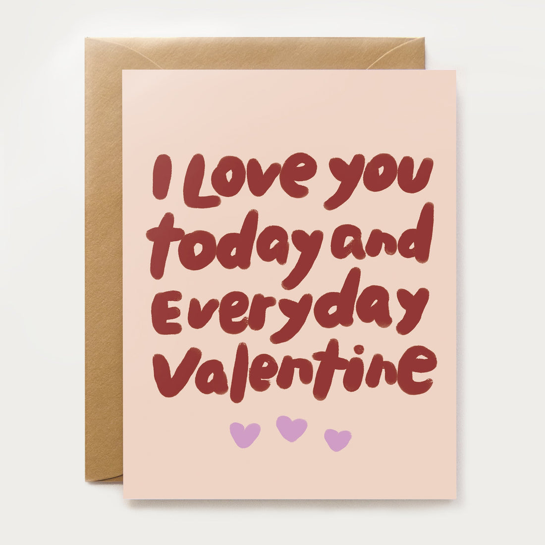 painterly valentines day card with pink hearts and bold red lettering 