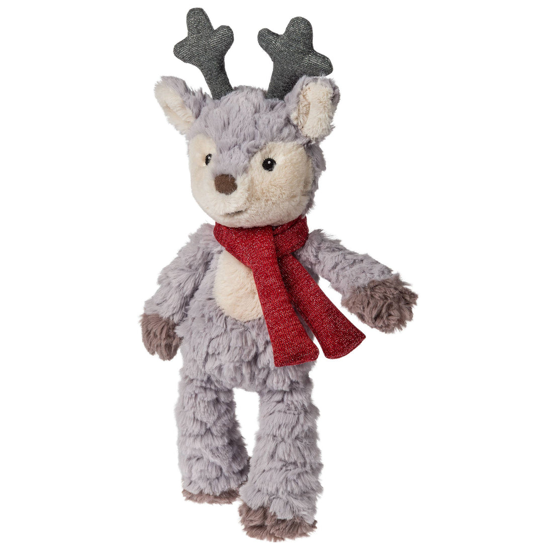 reindeer stuffed animal wearing reed scarf