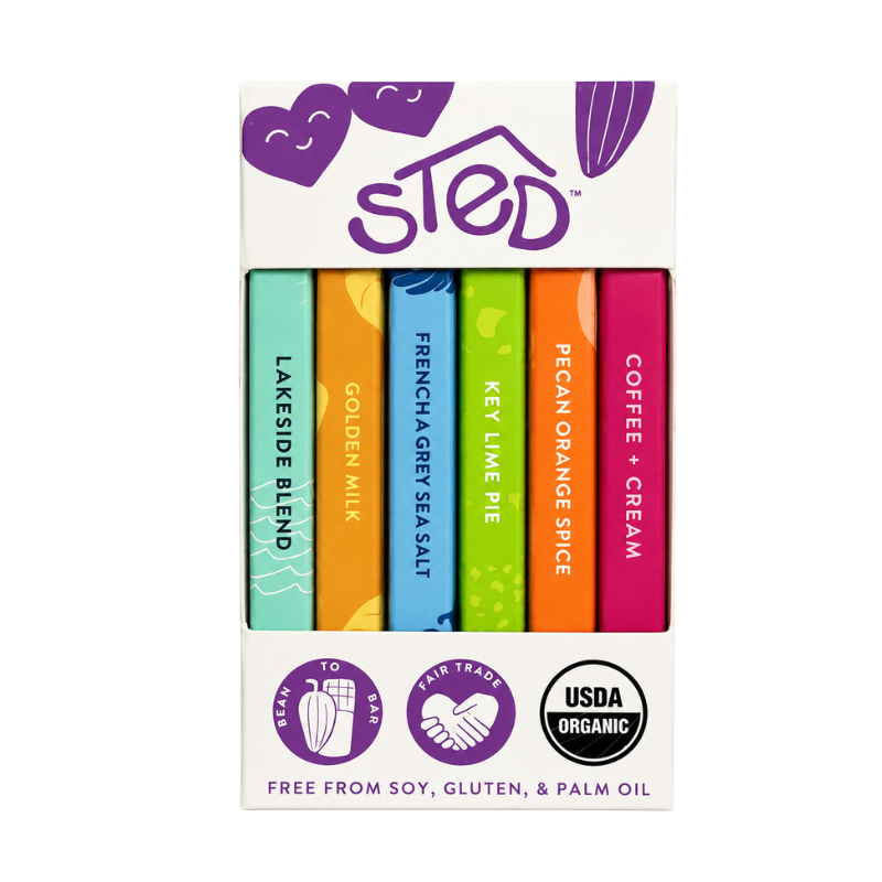6 pack of mini chocolate bars summer themed 