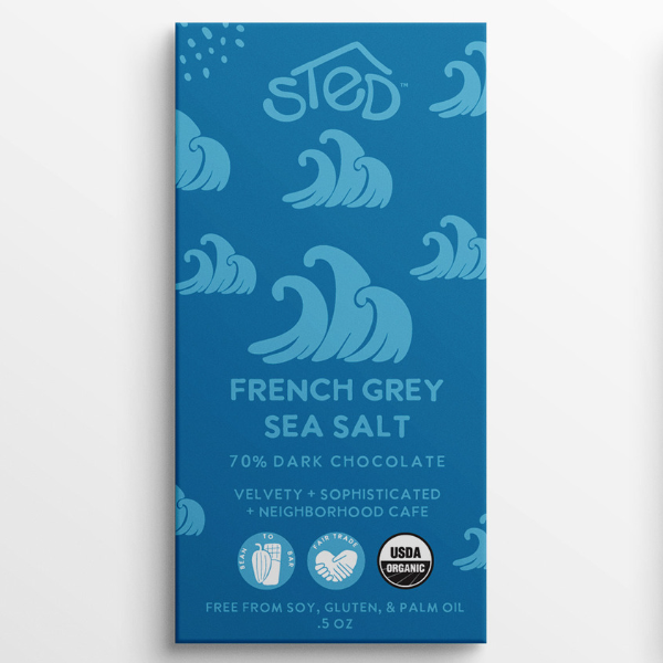 french grey sea salt chocolate bar 70% dark milk chocolate bar soy gluten and palm oil free