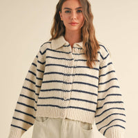 Navy striped button down cardigan 