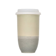 light sage green and light grey ceramic travel mug 