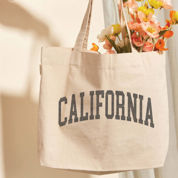 canvas tote bag with california lettering